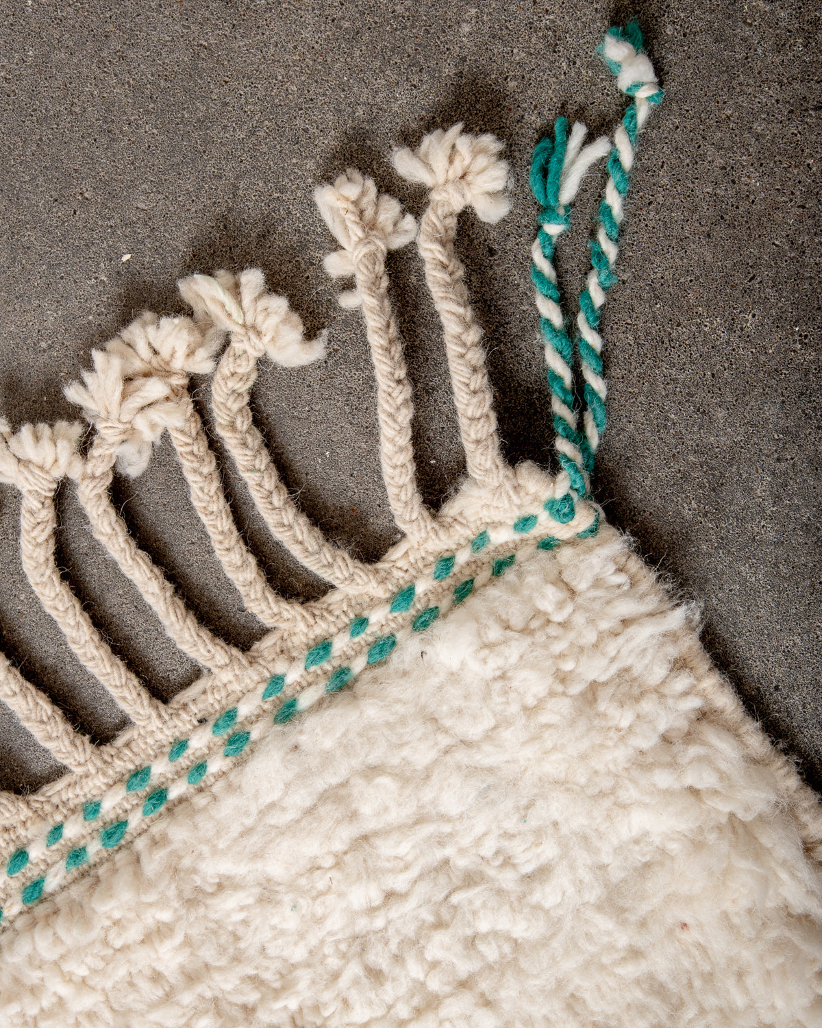 Modern, designer, handcrafted Berber rug from Morocco. Beniourain carpet with beautiful colours and patterns and fluffy wool texture.